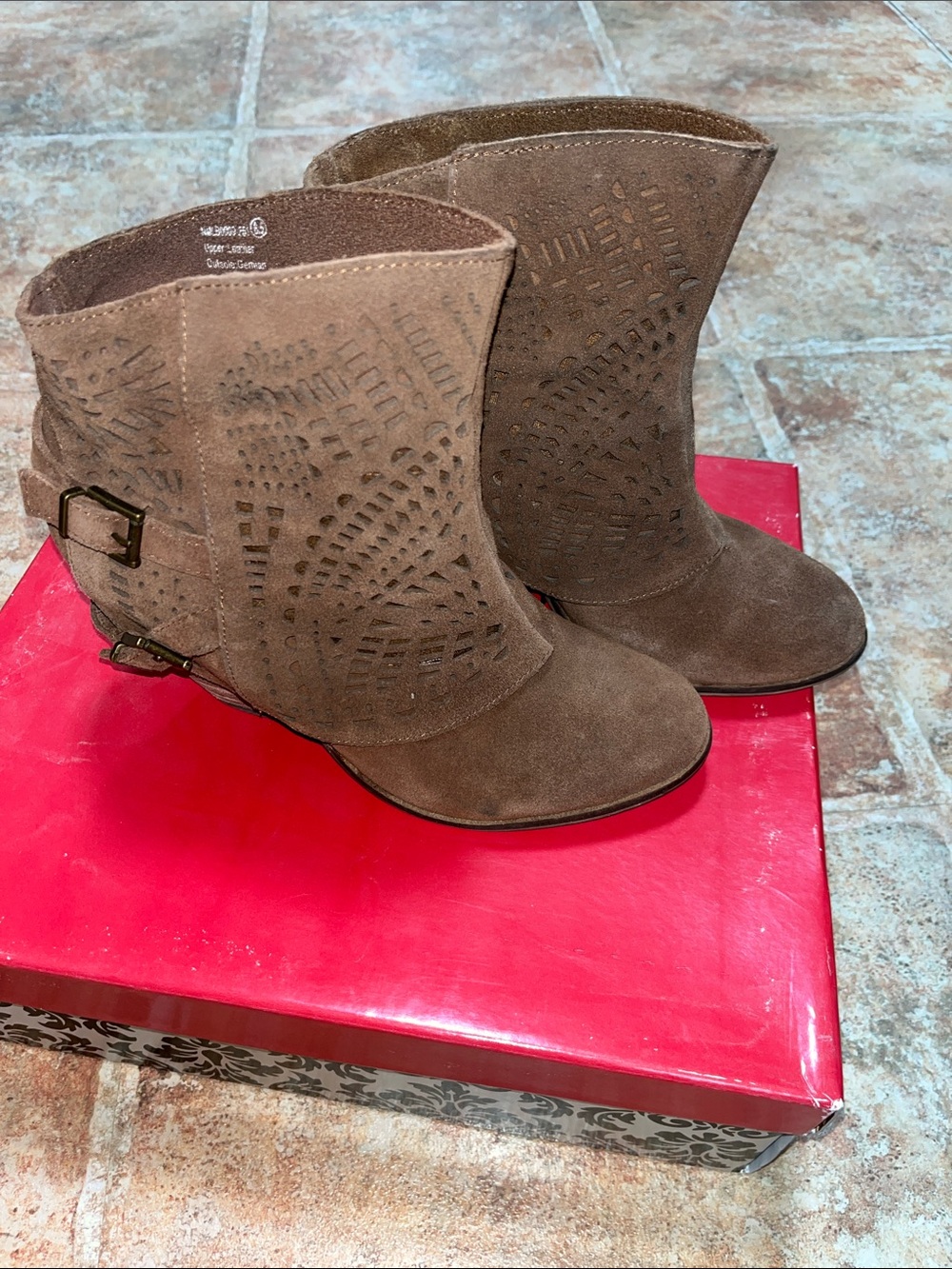 naughty monkey Brown Suede Laser-Cut Ankle Booties
